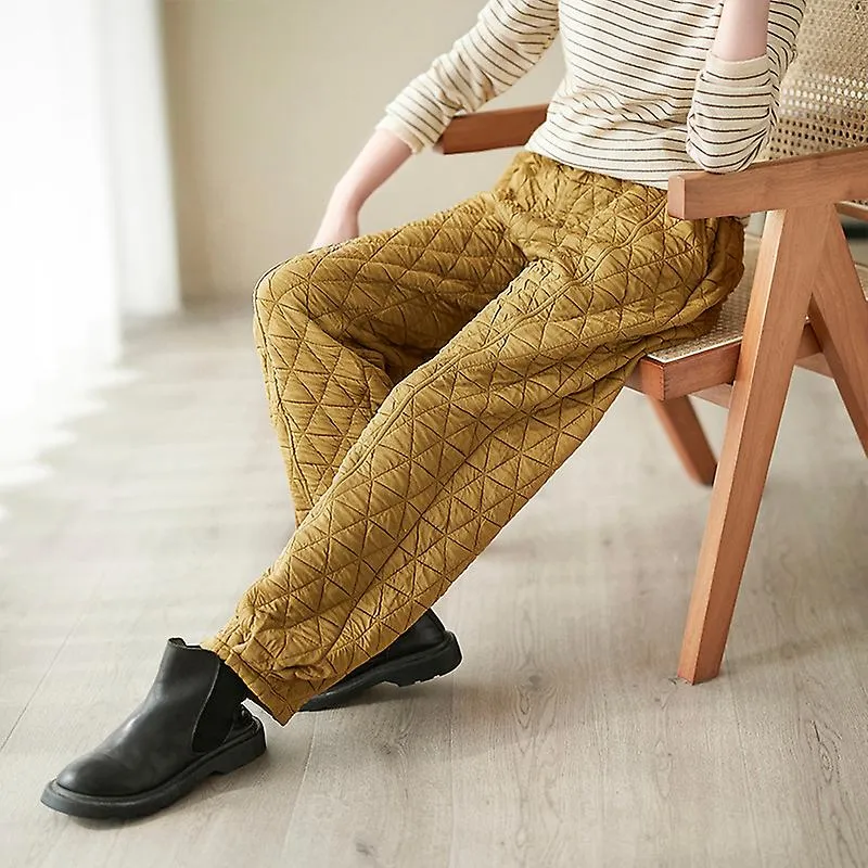 3COLOR HIGHWAISTED QUILTED THIN COTTON PANTS FOR WOMEN'S OUTER WEAR 2023 AUTUMN AND WINTER CASUAL CUFFED PANTS LOOSE HAREM