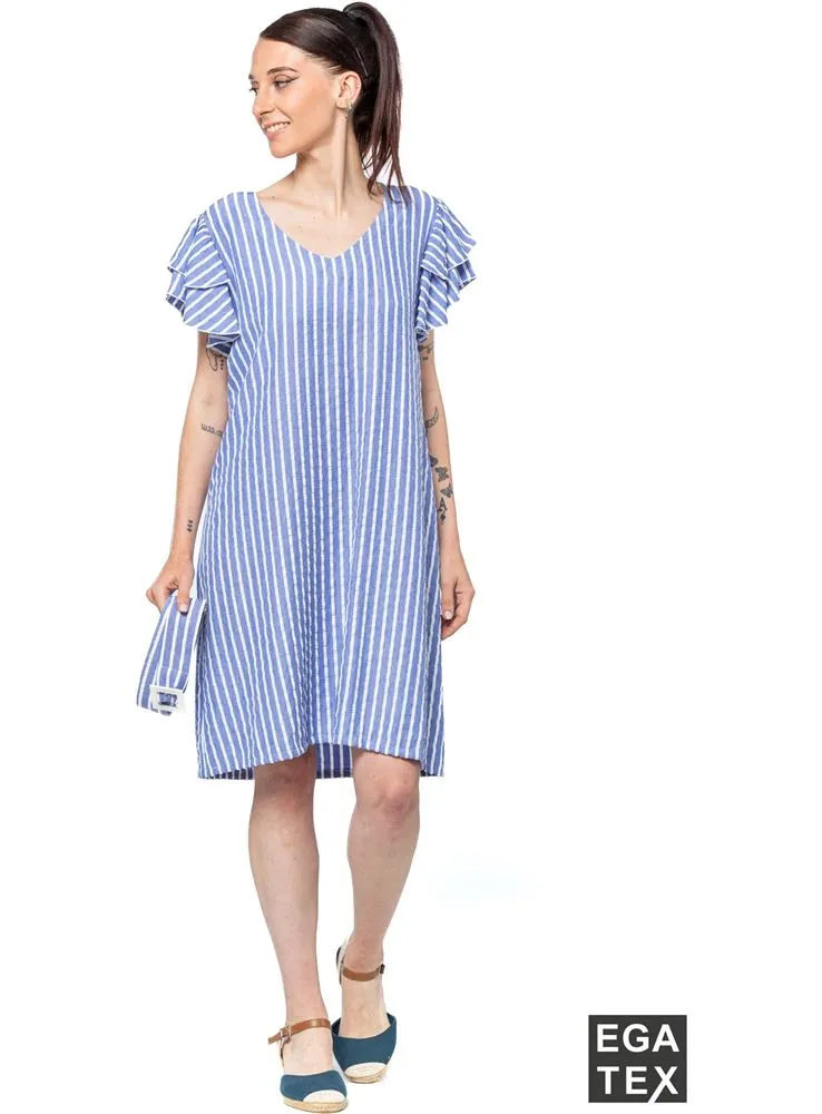 504 VESTIDO MANGA VOLANTE RAYA