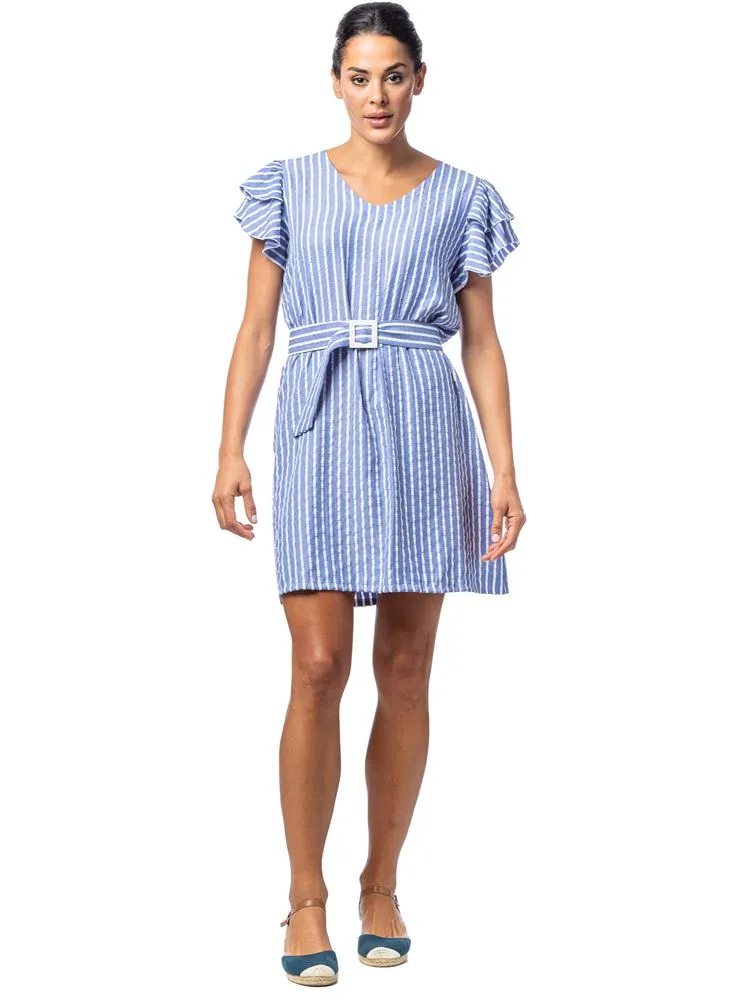 504 VESTIDO MANGA VOLANTE RAYA