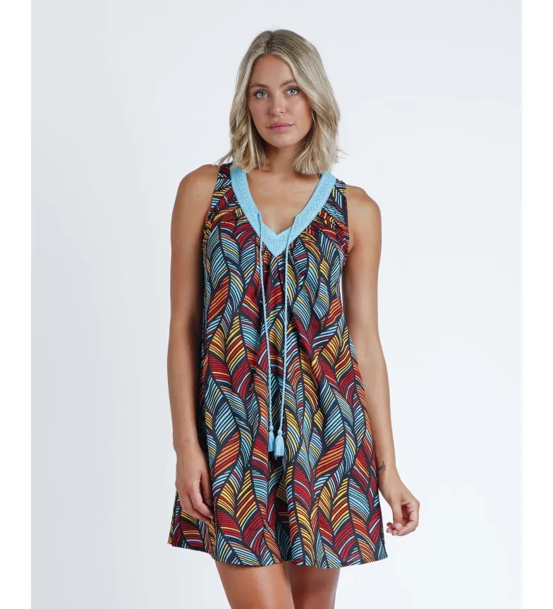 ADMAS VESTIDO SIN MANGAS ETHNIC FEATHERS MULTICOLOR