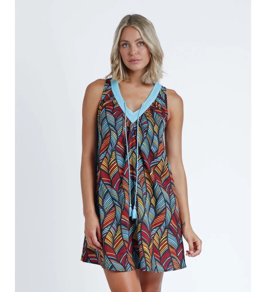 ADMAS VESTIDO SIN MANGAS ETHNIC FEATHERS MULTICOLOR