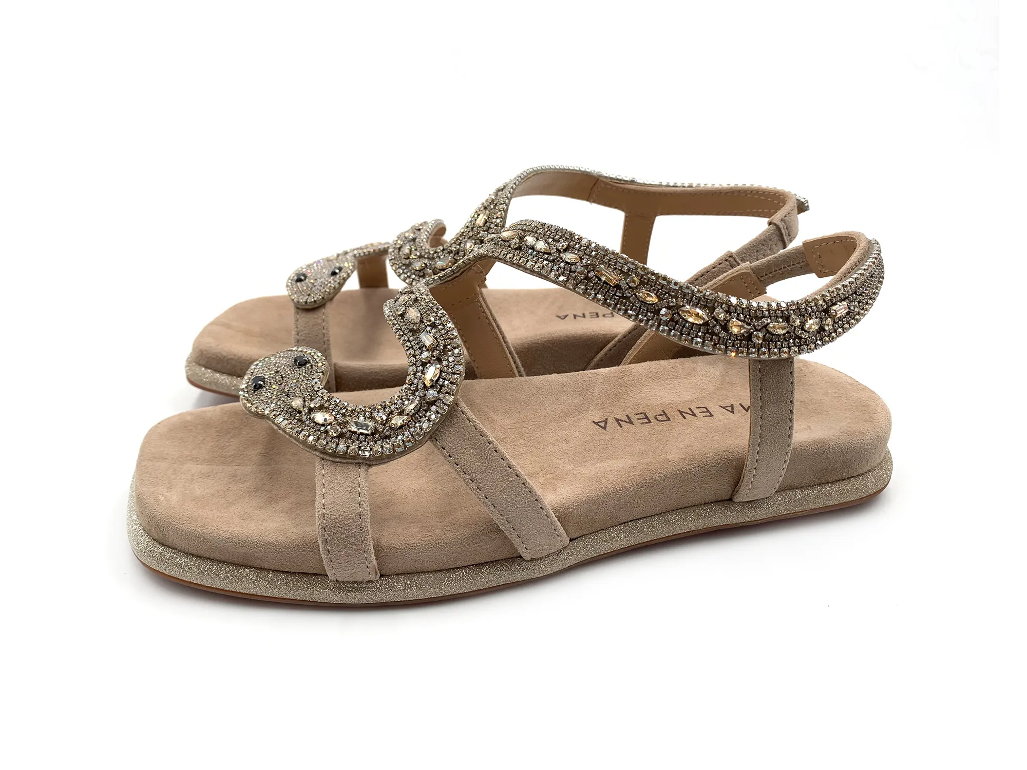 Alma En Pena V240850 Sandalia Pedreria Suede Vison Mujer