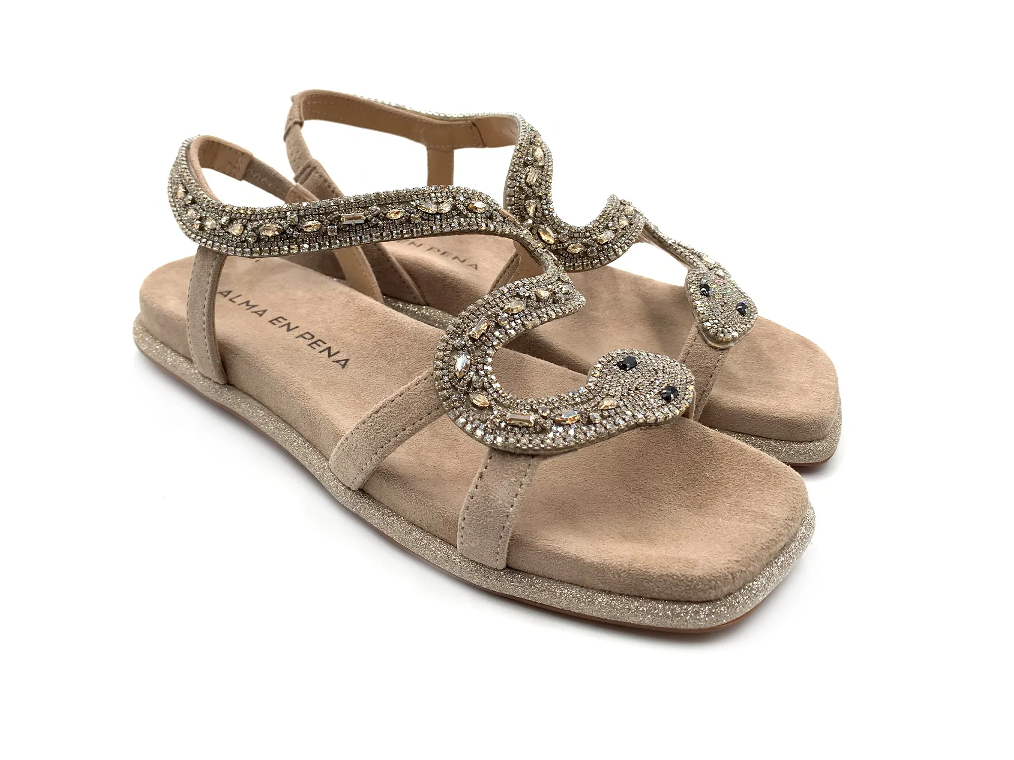 Alma En Pena V240850 Sandalia Pedreria Suede Vison Mujer