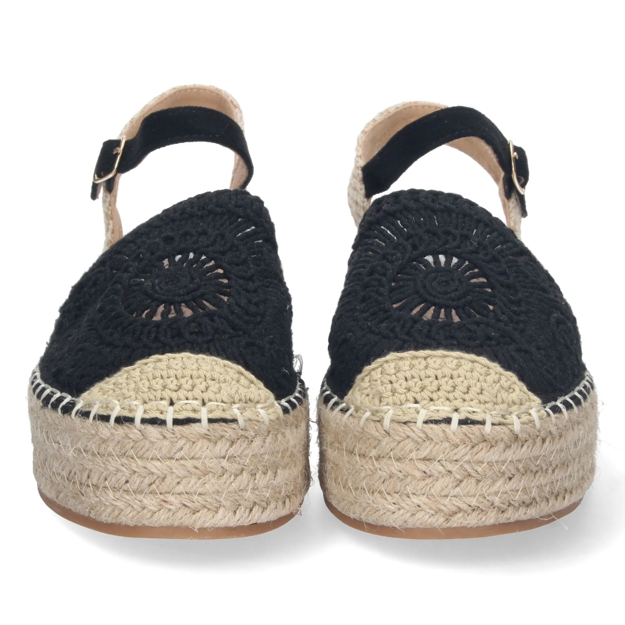 Alpargatas de plataforma en yute y hebilla mujer color negro