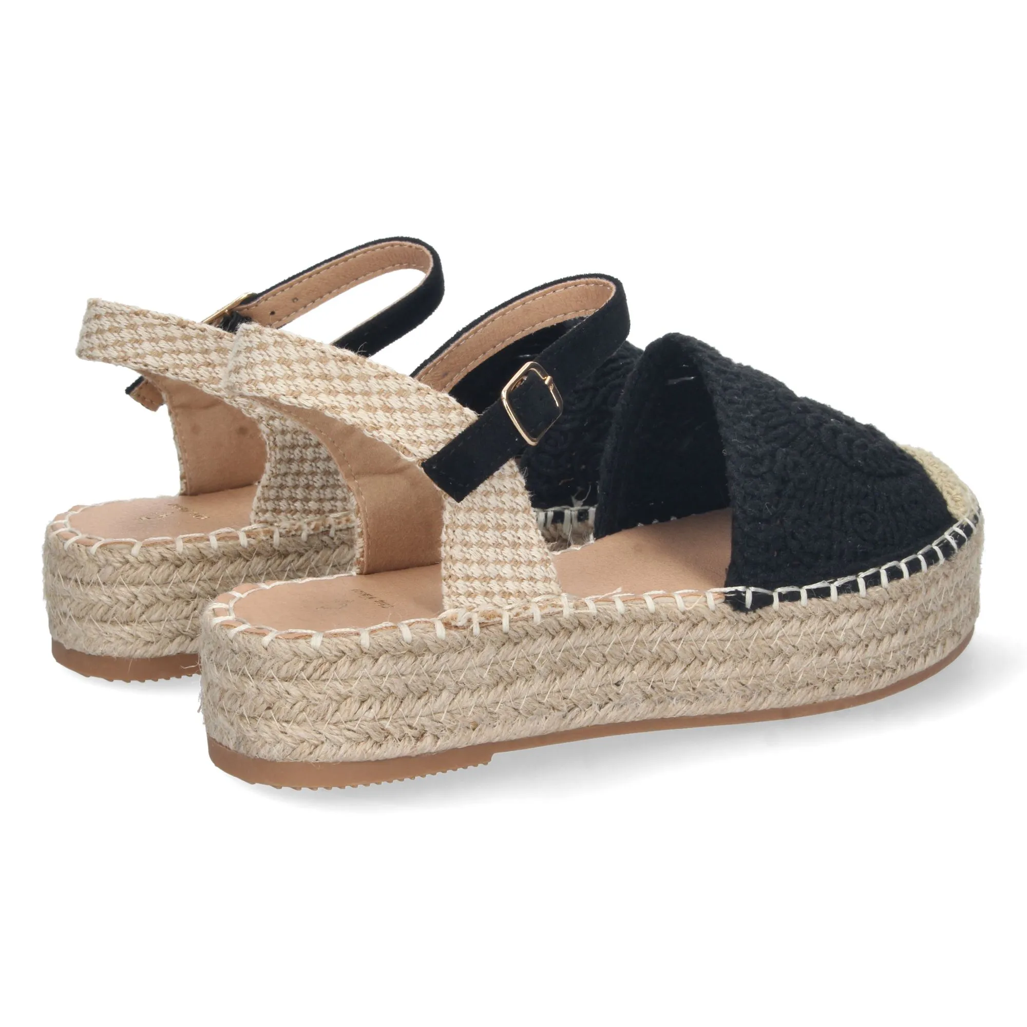 Alpargatas de plataforma en yute y hebilla mujer color negro
