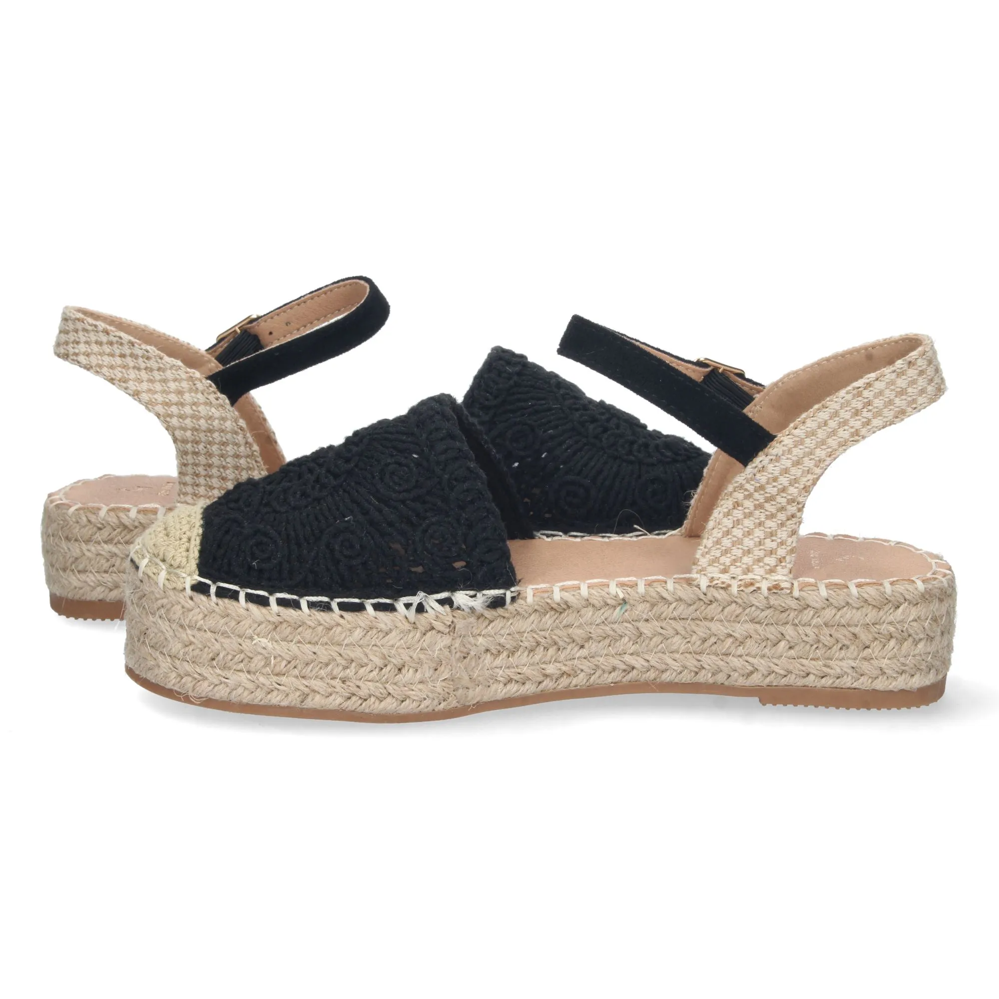 Alpargatas de plataforma en yute y hebilla mujer color negro