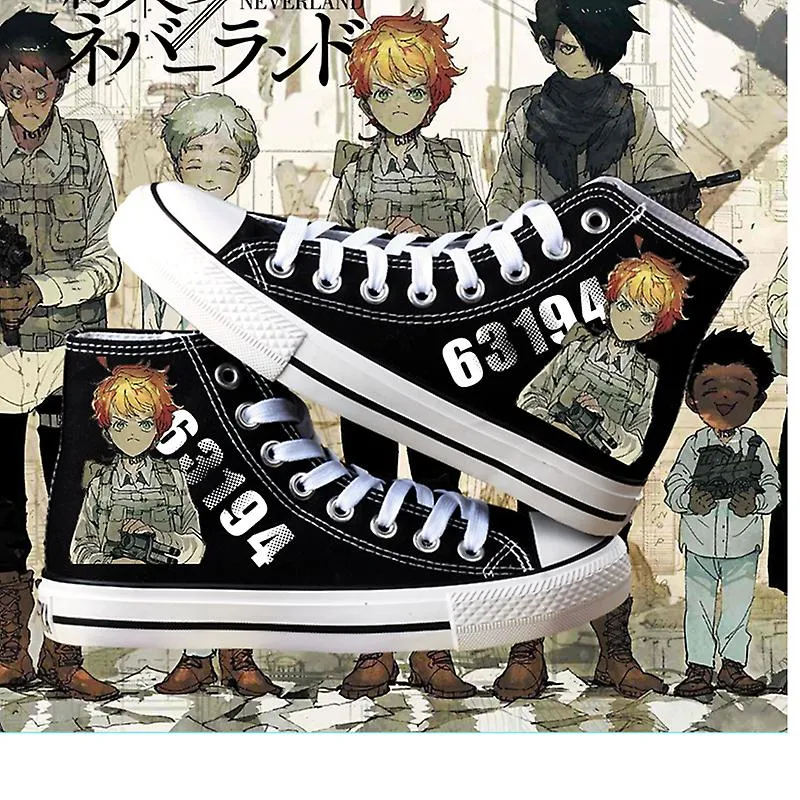 Anime The Promised Neverland Emma Cosplay Canvas Shoes Girls Boys Fashiob High Shoes Casual Breathable Couple Flat Shoes