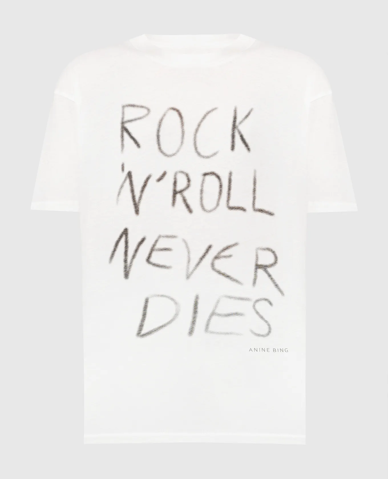 ANINE BING WHITE TSHIRT WALKER TEE ROCK N ROLL WITH PRINT