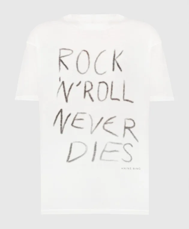 ANINE BING WHITE TSHIRT WALKER TEE ROCK N ROLL WITH PRINT