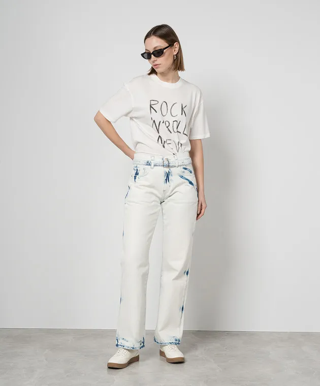 ANINE BING WHITE TSHIRT WALKER TEE ROCK N ROLL WITH PRINT