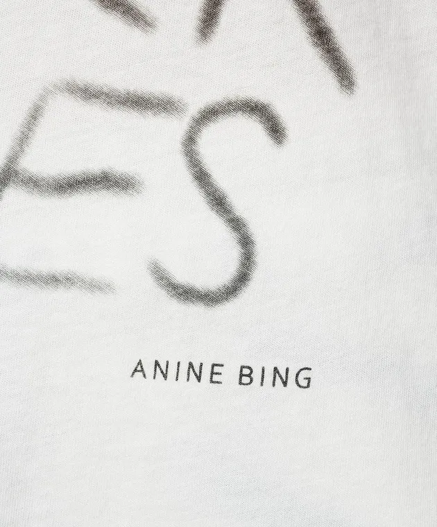 ANINE BING WHITE TSHIRT WALKER TEE ROCK N ROLL WITH PRINT