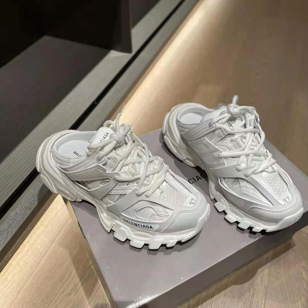 Balenciaga Track Mule Mujer en Malla Blanca y Nylon