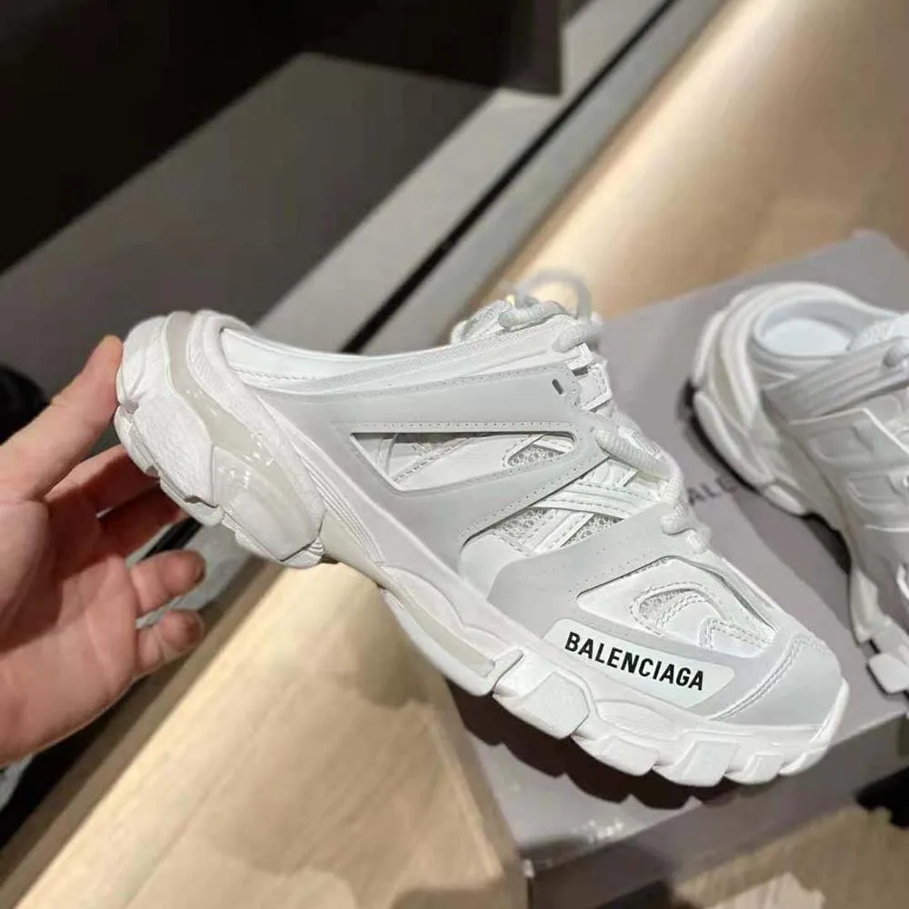 Balenciaga Track Mule Mujer en Malla Blanca y Nylon