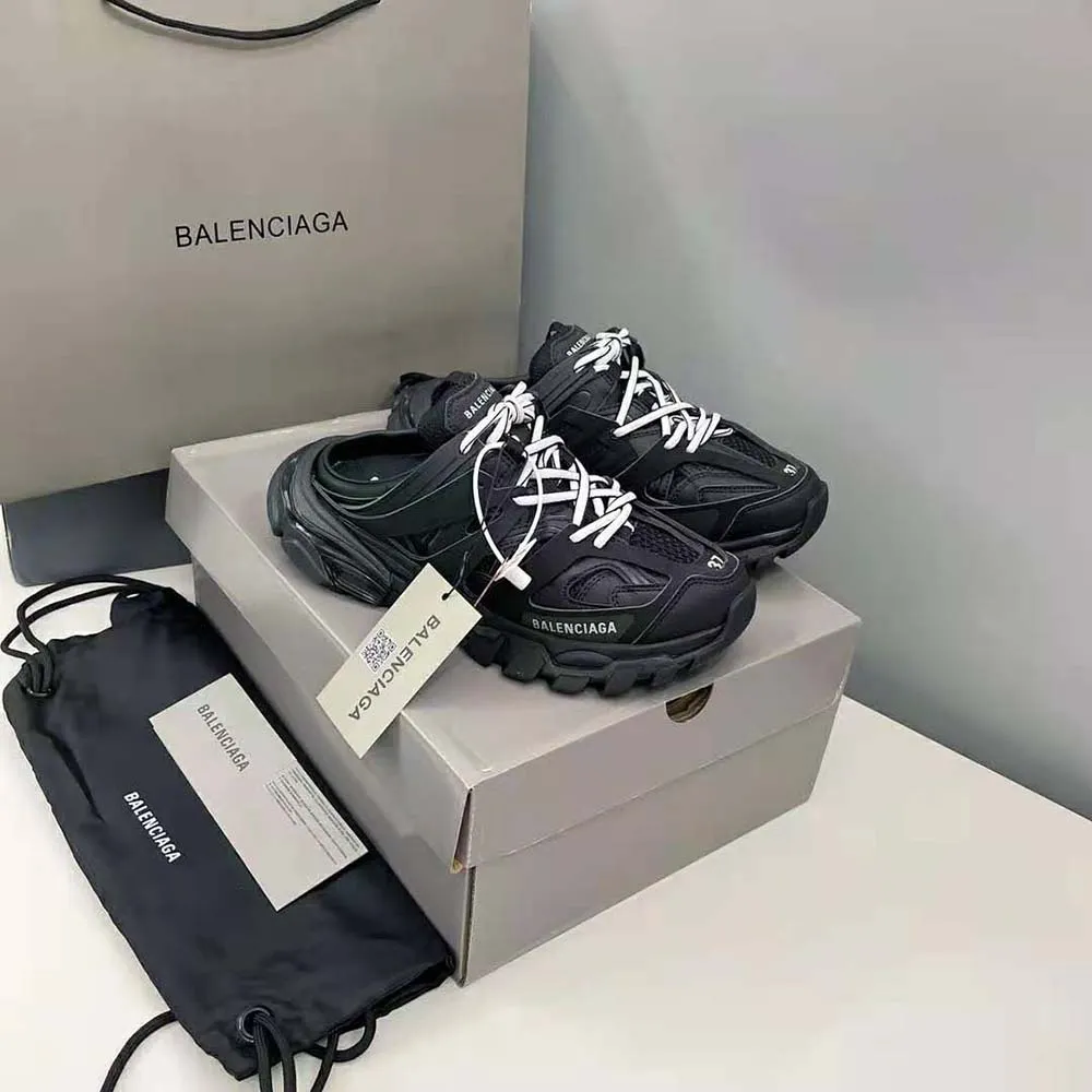 Balenciaga Track Mule Mujer en Malla Negra y Nylon