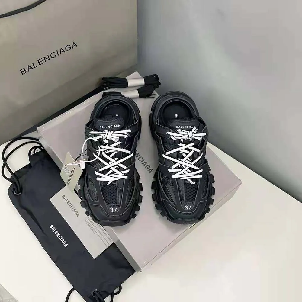Balenciaga Track Mule Mujer en Malla Negra y Nylon
