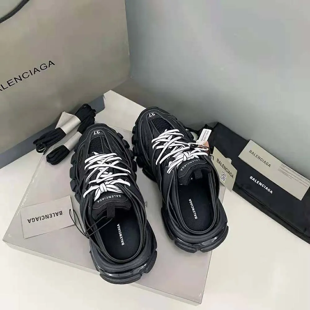 Balenciaga Track Mule Mujer en Malla Negra y Nylon