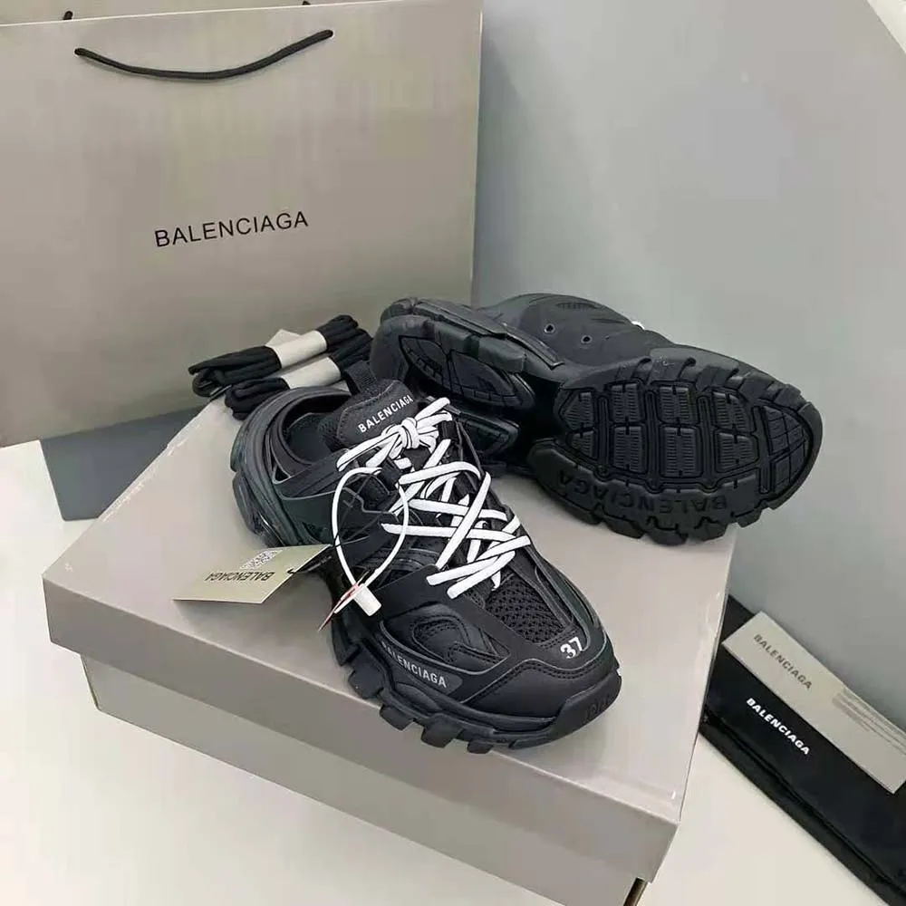 Balenciaga Track Mule Mujer en Malla Negra y Nylon