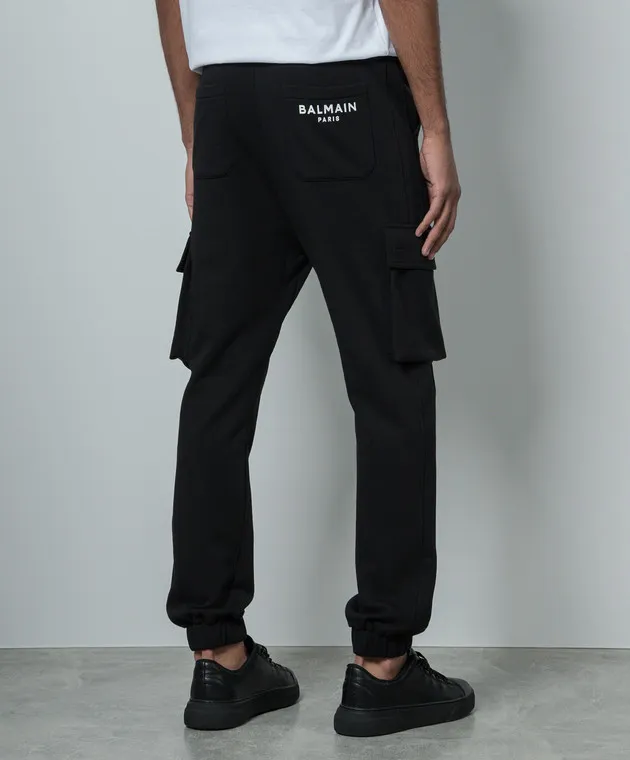 Balmain Black cargo pants with logo print
