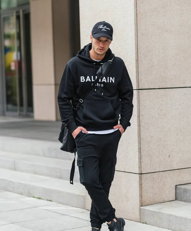 Balmain Black cargo pants with logo print