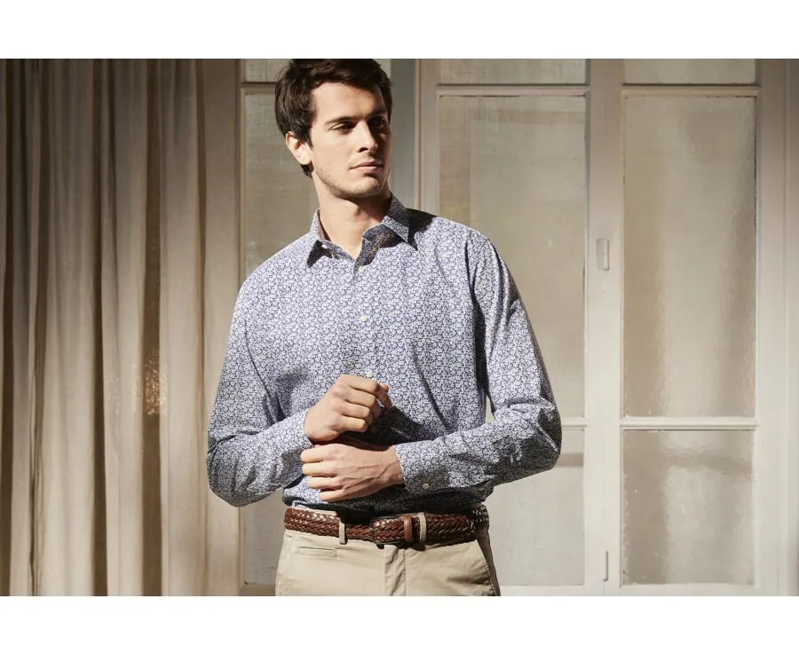 BLUE COTTON SHIRT WITH WHITE FLOWERS PRINT  MARCOLIN