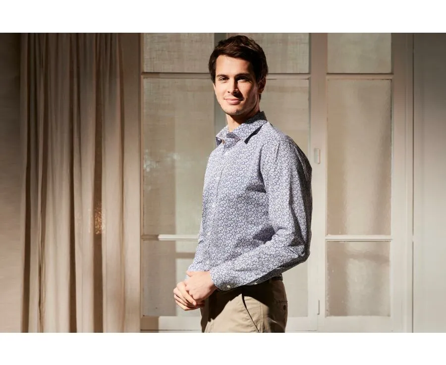 BLUE COTTON SHIRT WITH WHITE FLOWERS PRINT  MARCOLIN