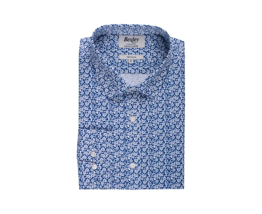 BLUE COTTON SHIRT WITH WHITE FLOWERS PRINT  MARCOLIN