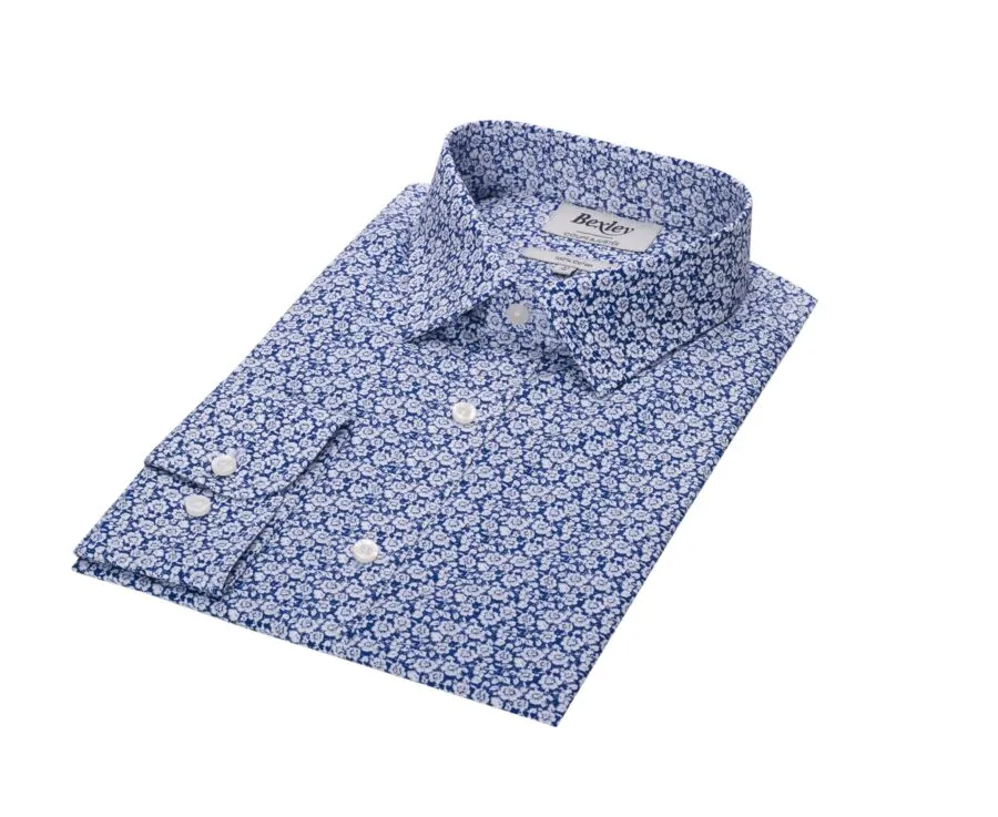 BLUE COTTON SHIRT WITH WHITE FLOWERS PRINT  MARCOLIN