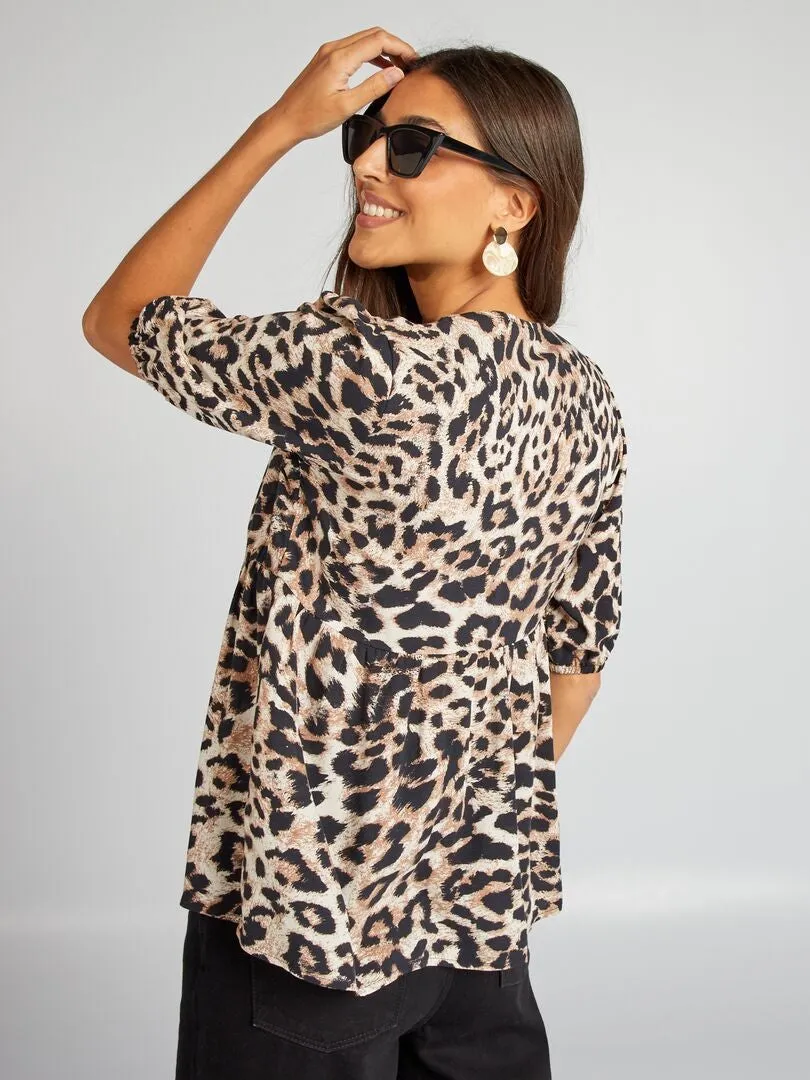 BLUSA ABOMBADA CORTA CON LAZOS  MARRON