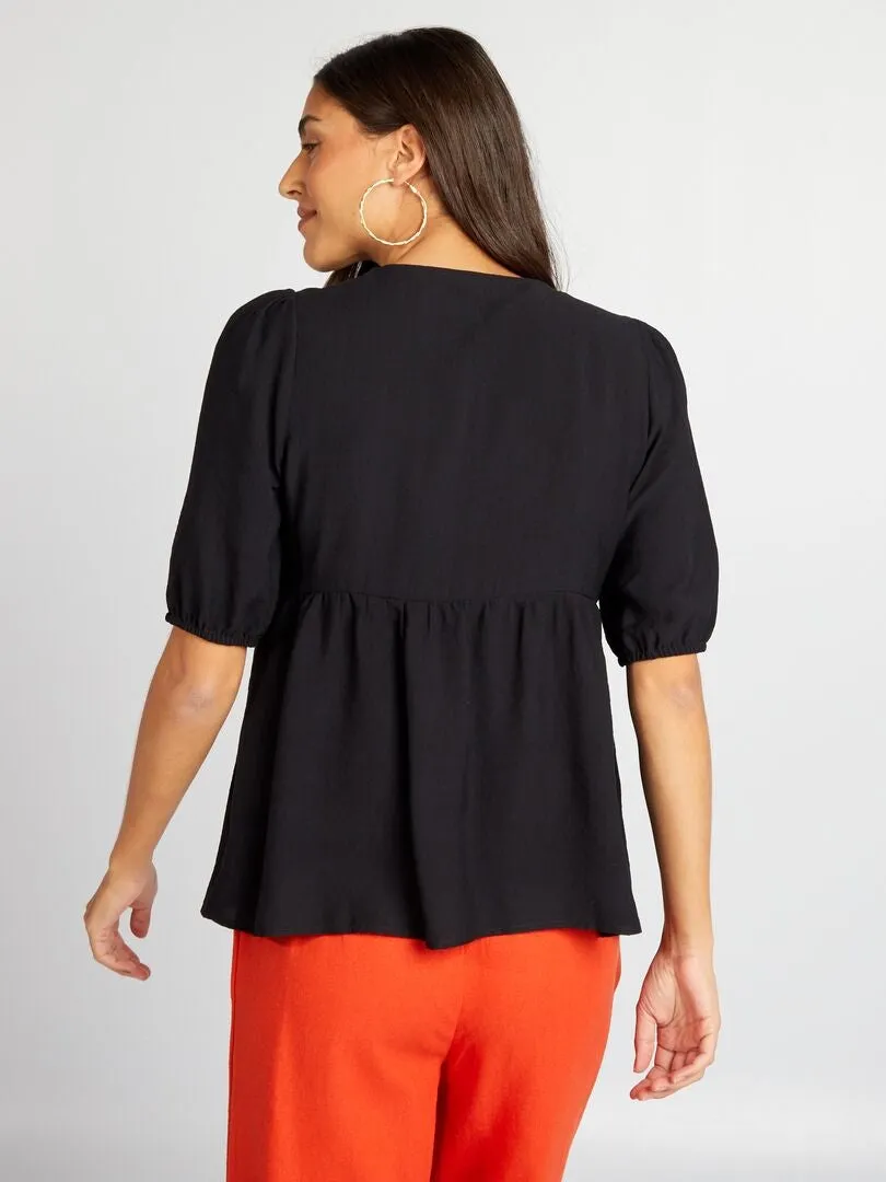 BLUSA ABOMBADA CORTA CON LAZOS  NEGRO
