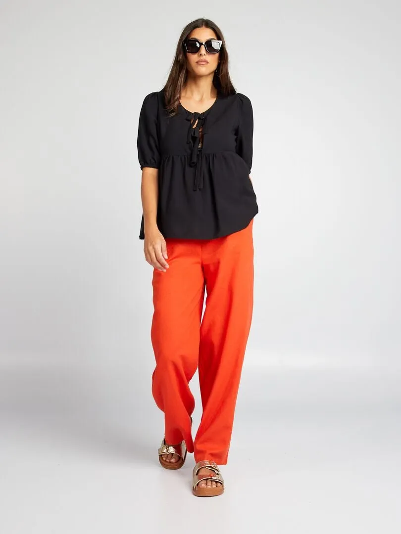 BLUSA ABOMBADA CORTA CON LAZOS  NEGRO