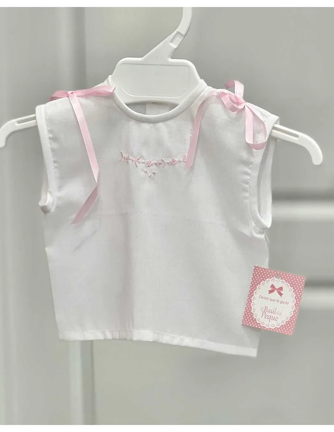 Blusa Batista Blanca Bordados Rosa Copo