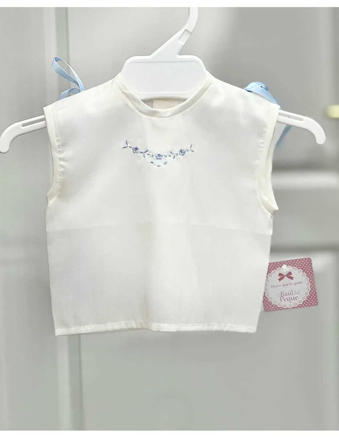 Blusa Batista Crudo Bodoques Bordados Celeste Copo
