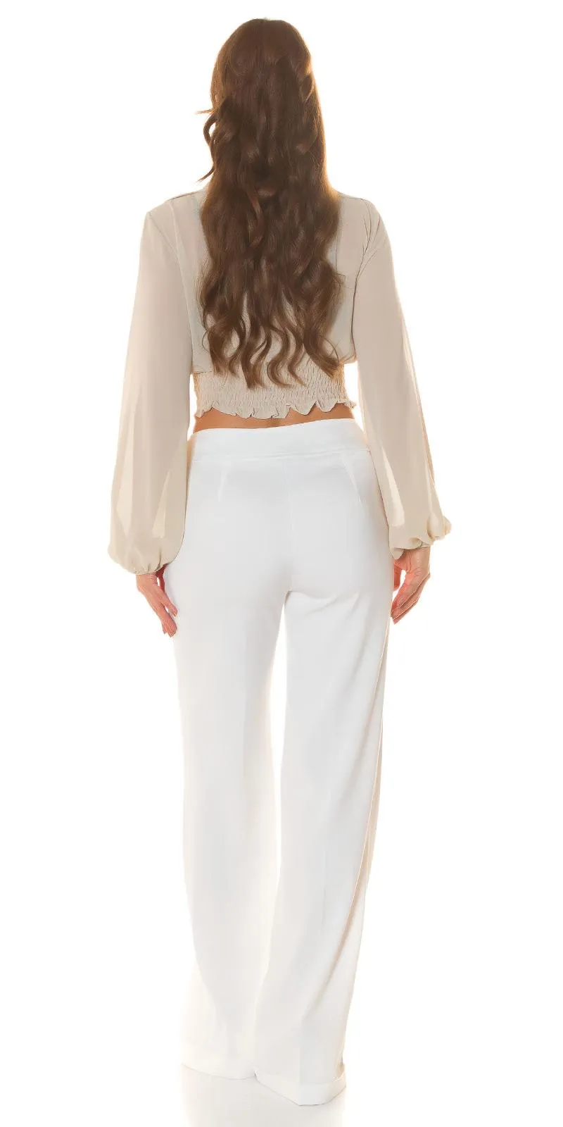 Blusa corta manga larga beige 