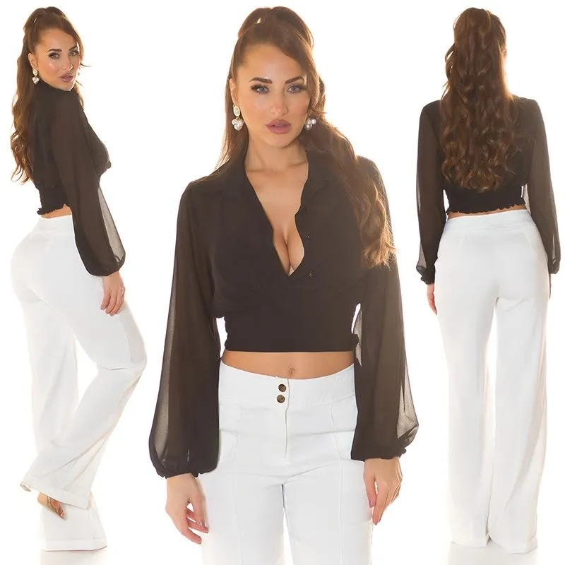 Blusa corta manga larga negro