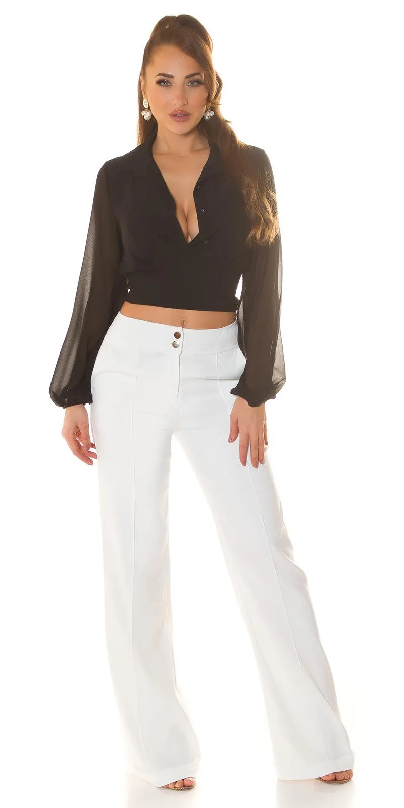 Blusa corta manga larga negro