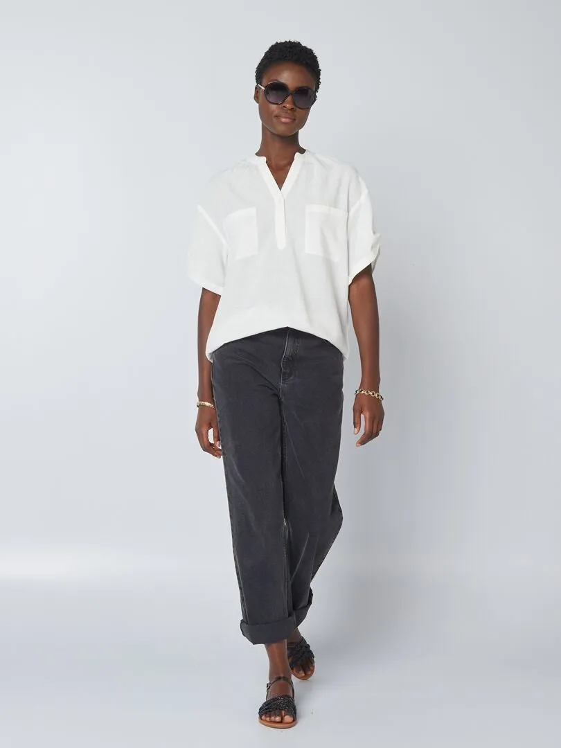 BLUSA DE MEZCLA DE LINO A RAYAS  BLANCO