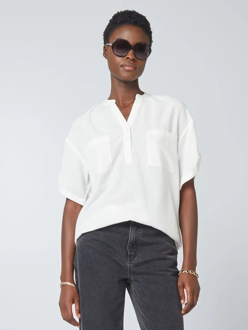 BLUSA DE MEZCLA DE LINO A RAYAS  BLANCO
