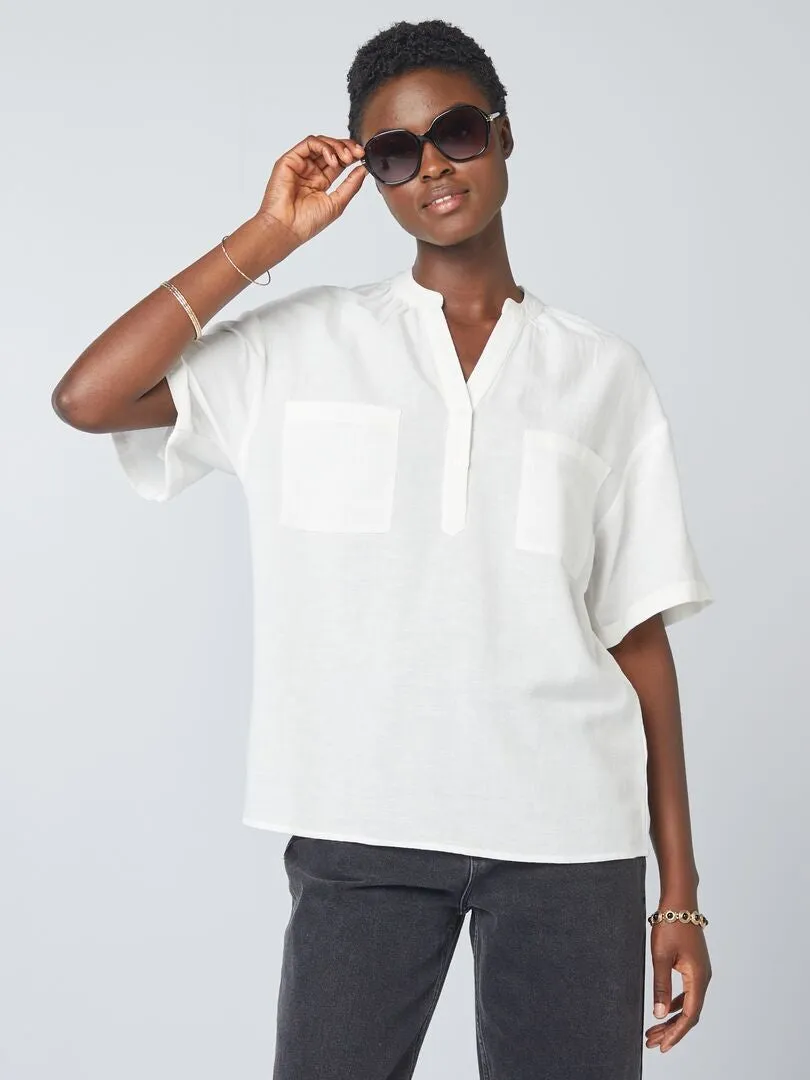 BLUSA DE MEZCLA DE LINO A RAYAS  BLANCO