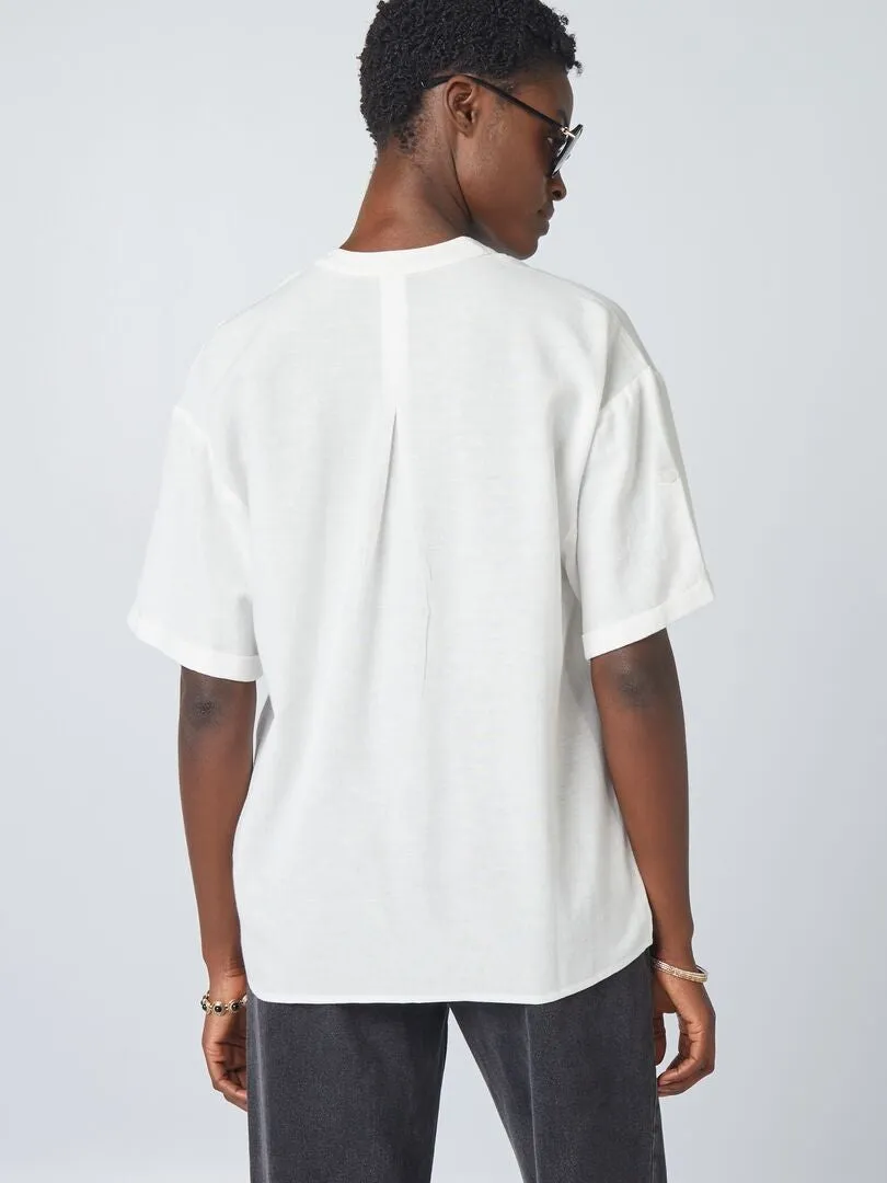 BLUSA DE MEZCLA DE LINO A RAYAS  BLANCO