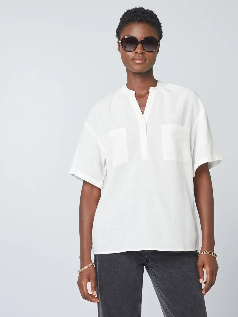 BLUSA DE MEZCLA DE LINO A RAYAS  BLANCO