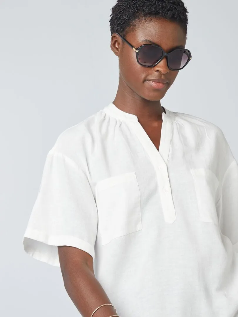 BLUSA DE MEZCLA DE LINO A RAYAS  BLANCO