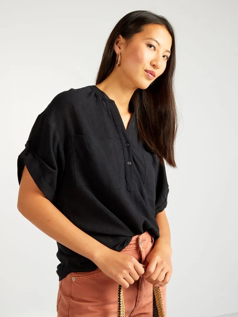 BLUSA DE MEZCLA DE LINO A RAYAS  NEGRO