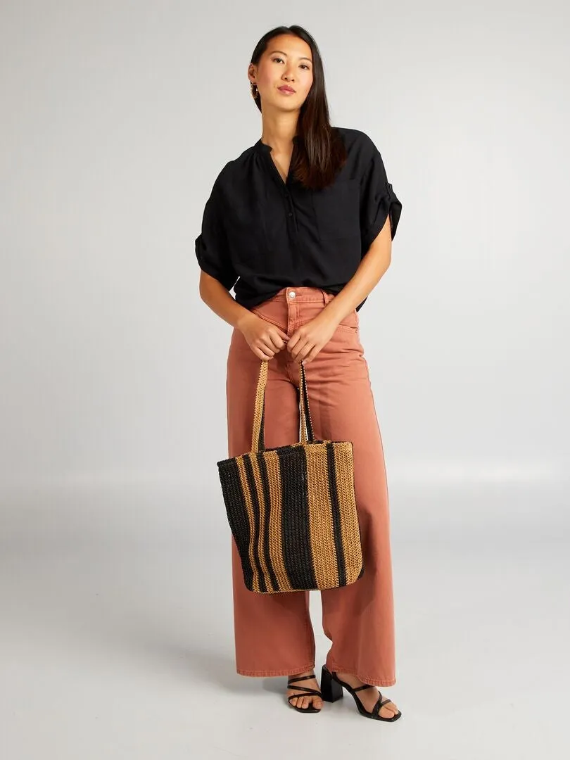 BLUSA DE MEZCLA DE LINO A RAYAS  NEGRO