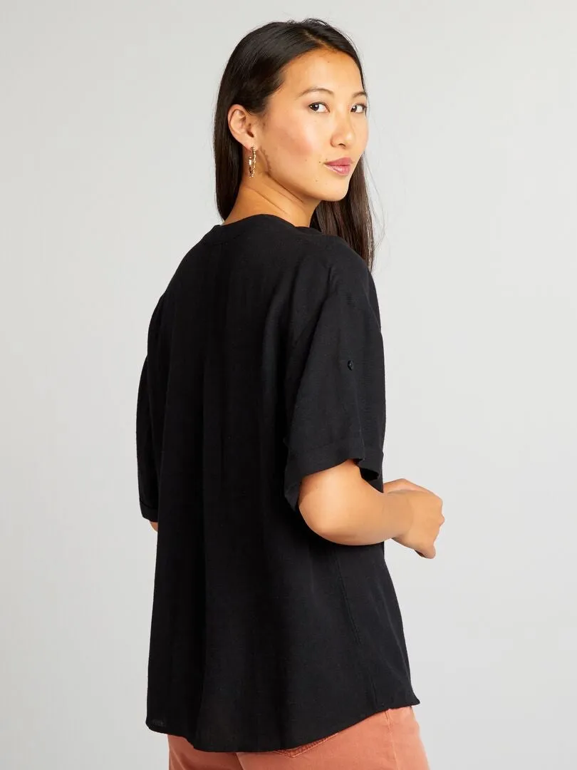 BLUSA DE MEZCLA DE LINO A RAYAS  NEGRO