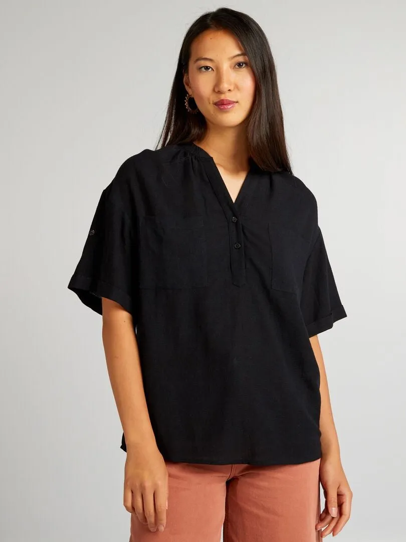 BLUSA DE MEZCLA DE LINO A RAYAS  NEGRO