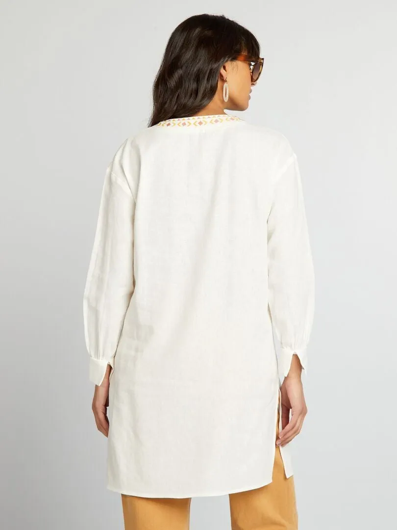 BLUSA LARGA DE LINO CON CUELLO PANADERO  BLANCO