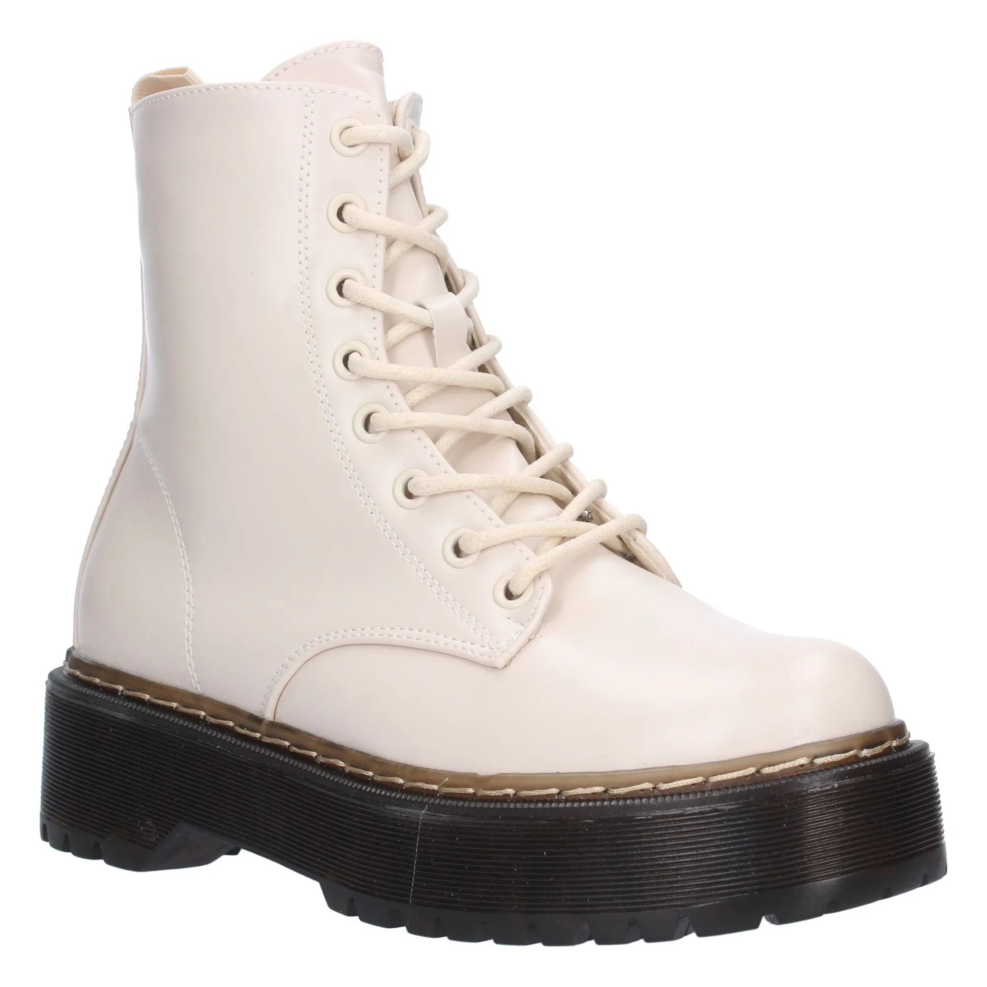 Botas estilo militar con plataforma mujer color blanco GX259