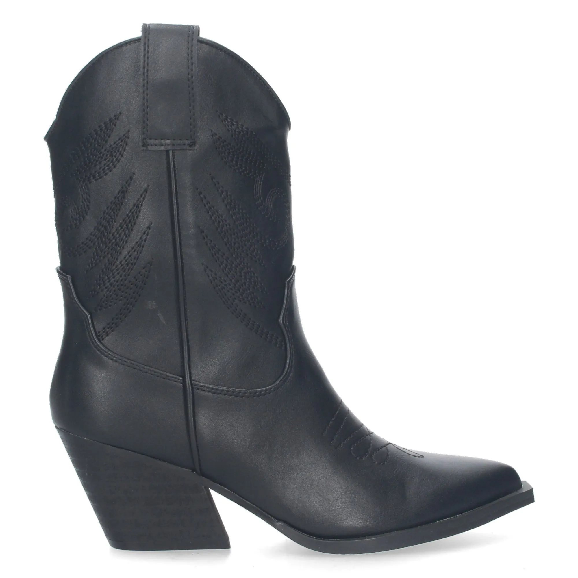 Botines de tacón campero estilo cowboy mujer color negro