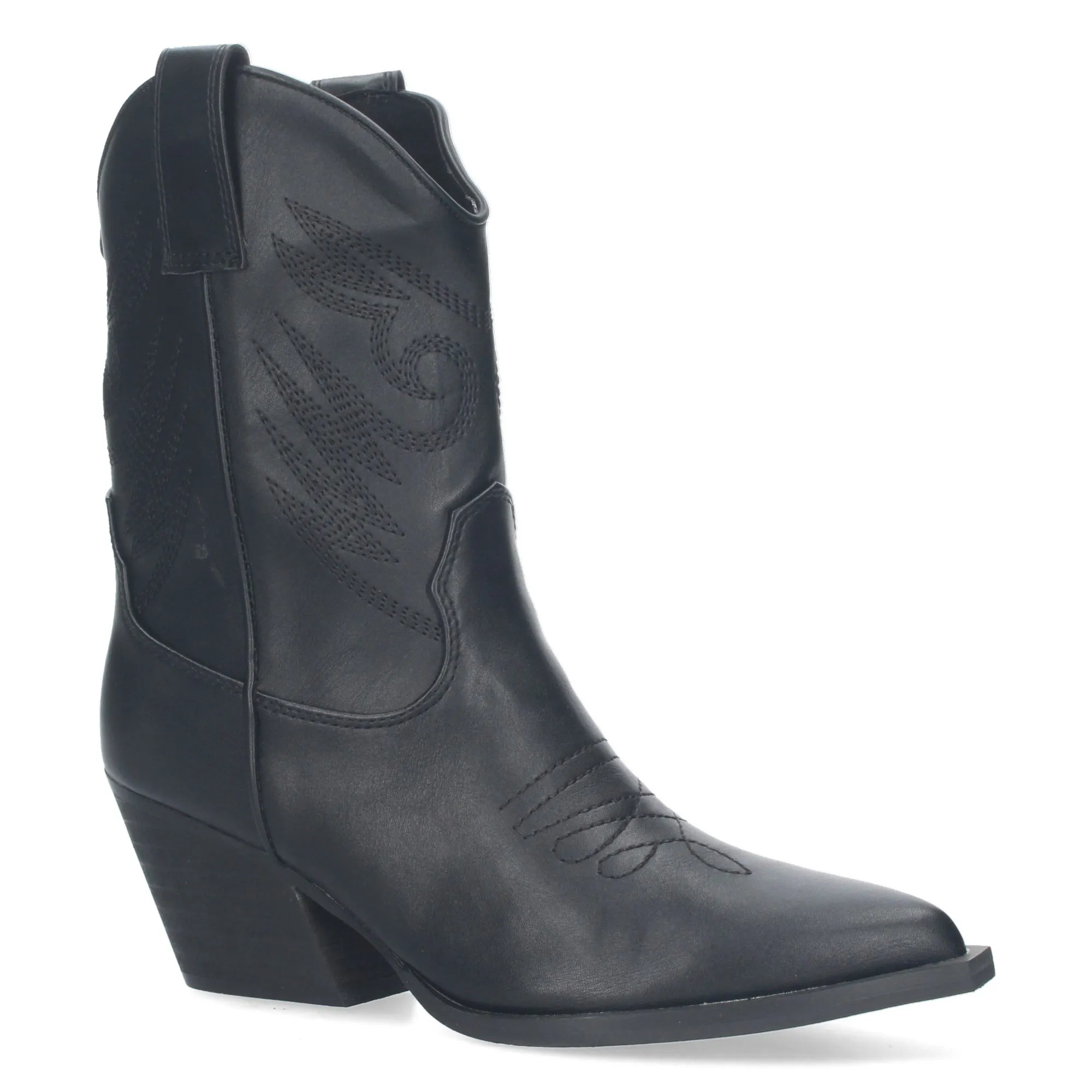 Botines de tacón campero estilo cowboy mujer color negro