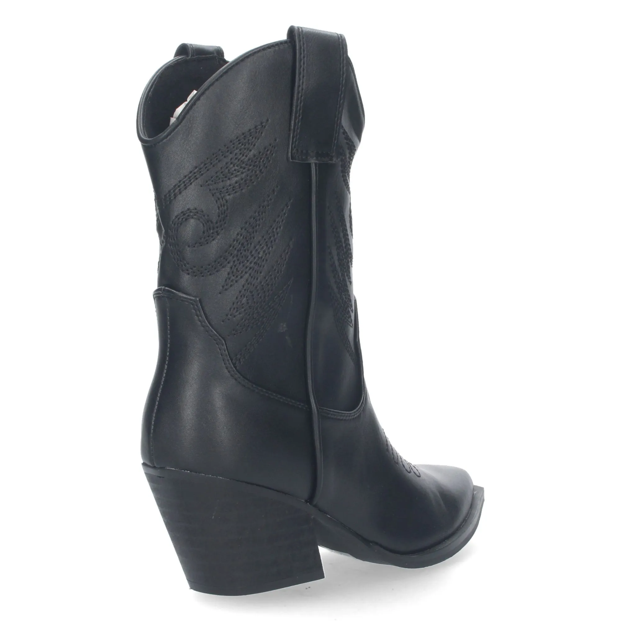 Botines de tacón campero estilo cowboy mujer color negro